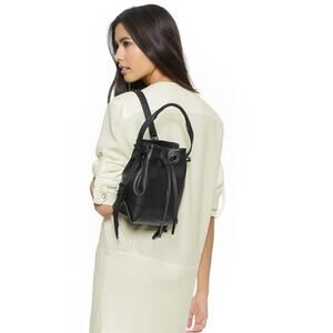 Opening Ceremony Black Leather Izzy Drawstring Mini Backpack Bucket Bag C19-1